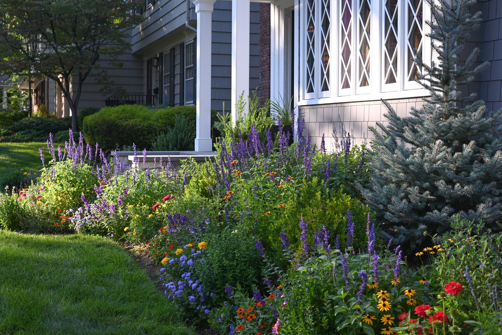 Beautifully landscaped residential front yard and garden